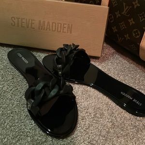 Steve Madden Womens Dovie Plastic Chain Slide On Pool Slides